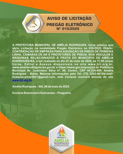 AVISO DE PREGÃO ELETRÔNICO Nº 010-2025