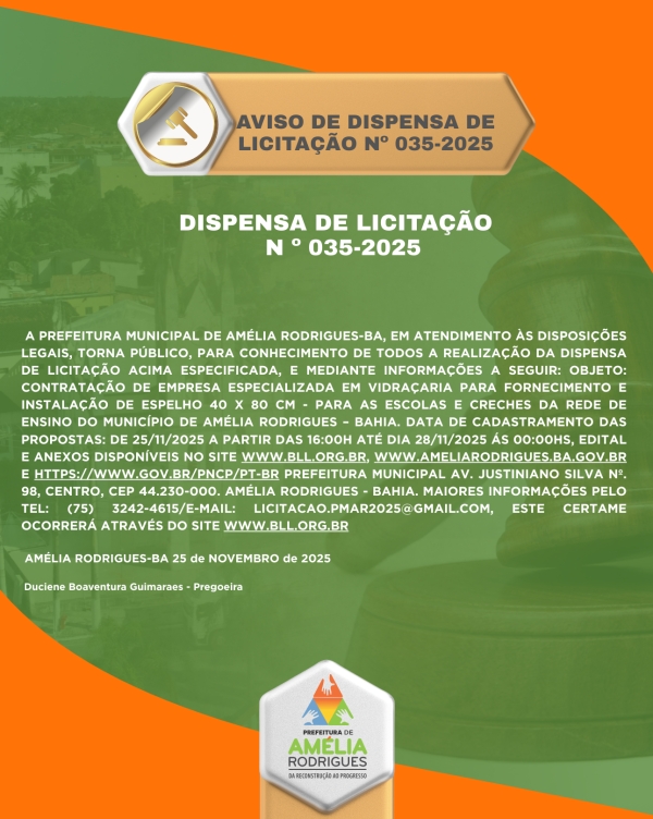 AVISO DE DISPENSA DE LICITAÇÃO Nº 035-2025