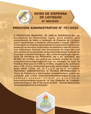 AVISO DE DISPENSA DE LICITAÇÃO N⁰ 006-2025