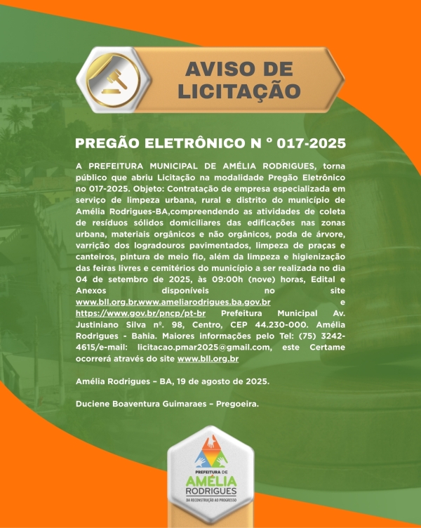 AVISO DE PREGÃO ELETRÔNICO Nº 017-2025