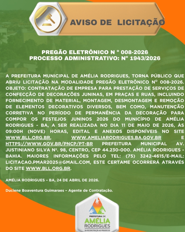AVISO DE PREGÃO ELETRÔNICO Nº 008-2026