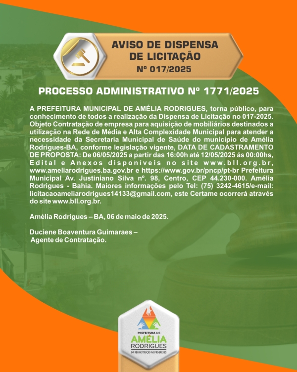 AVISO DE DISPENSA DE LICITAÇÃO N⁰ 017-2025