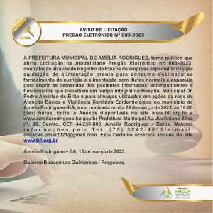 AVISO DE LICITAÇÃO PREGÃO ELETRÔNICO N º 003-2023