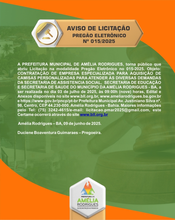 AVISO DE PREGÃO ELETRÔNICO Nº 015-2025