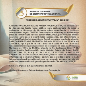 AVISO DE DISPENSA DE LICITAÇÃO Nº 003-2024-NL