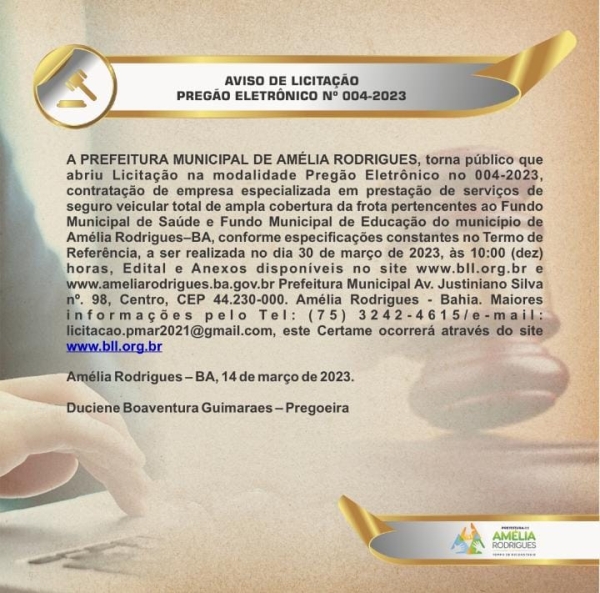AVISO DE LICITAÇÃO PREGÃO ELETRÔNICO N º 004-2023