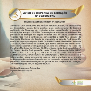 AVISO DE DISPENSA DE LICITAÇÃO Nº 022-2024-NL