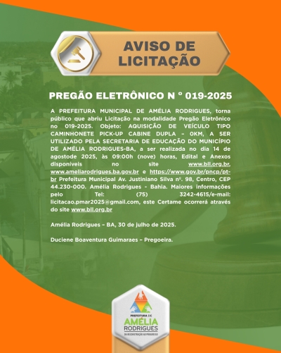 AVISO DE PREGÃO ELETRÔNICO Nº 019-2025