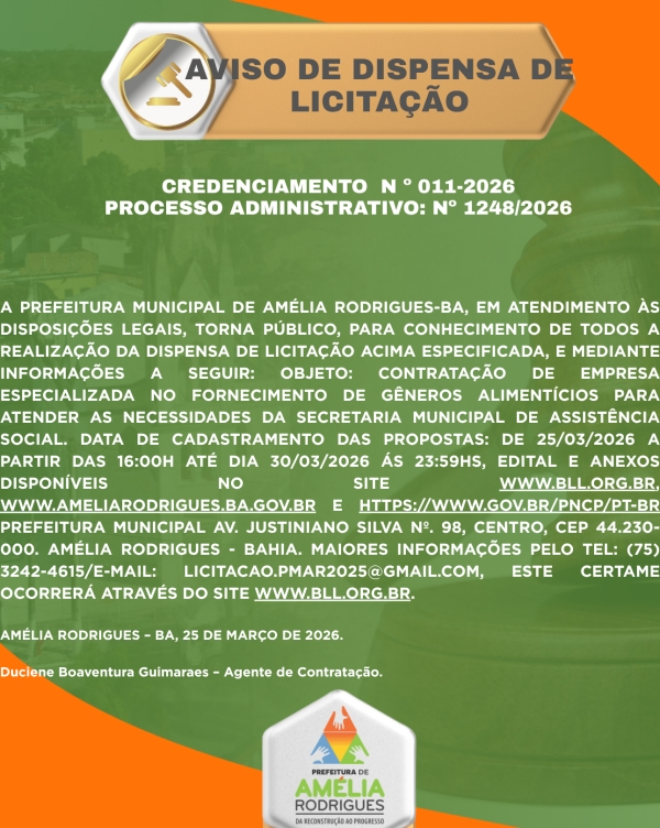 AVISO DE DISPENSA DE LICICTAÇÃO Nº 011-2026