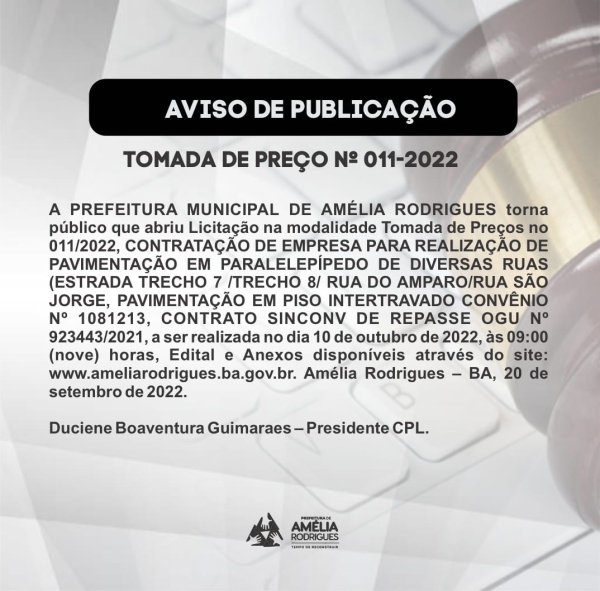 Tomada de preço n° 011-2022