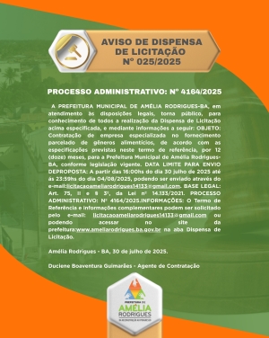 AVISO DE DISPENSA DE LICITAÇÃO Nº 025-2025