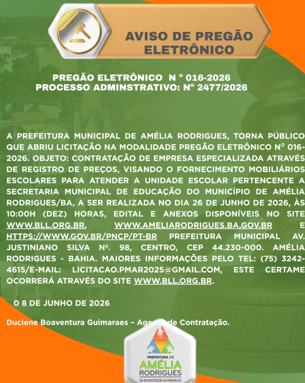 AVISO DE PREGÃO ELETRÔNICO Nº 016-2026