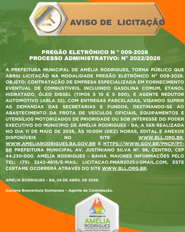 AVISO DE PREGÃO ELETRÔNICO Nº 009-2026