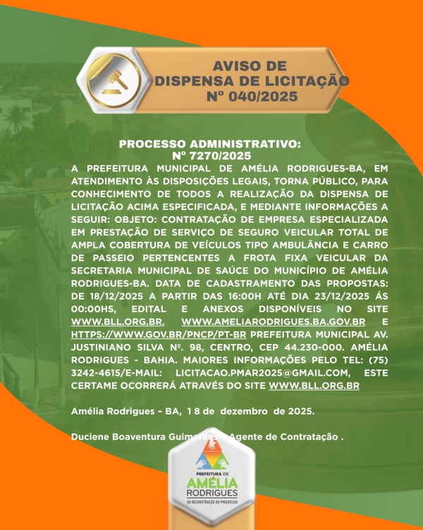 AVISO DE DISPENSA DE LICITAÇÃO Nº 040-2025