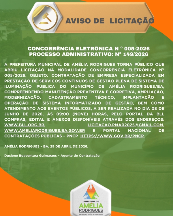 AVISO DE CONCORRÊNCIA ELETRÔNICA Nº 005-2026