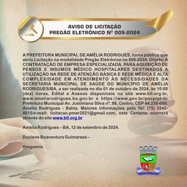 AVISO DE PREGÃO ELETRÔNICO Nº 009-2024