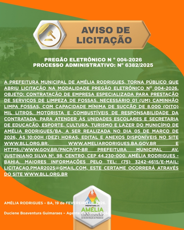 AVISO PREGÃO ELETRÔNICO Nº 004-2026