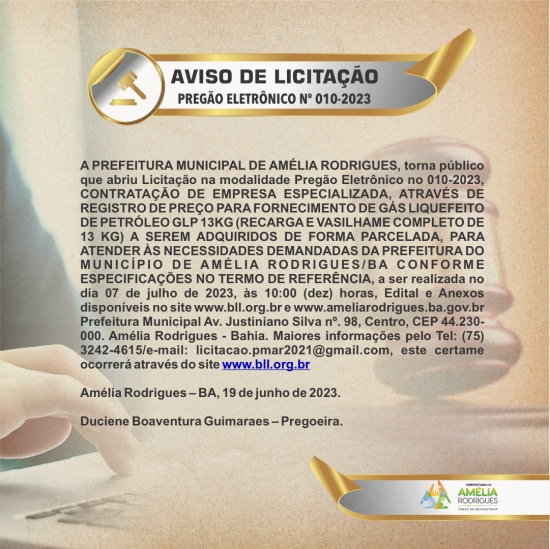 AVISO DE LICITAÇÃO PREGÃO ELETRÔNICO N º 010-2023