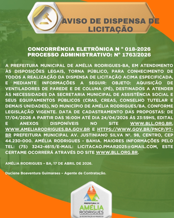 AVISO DE DISPENSA DE LICITAÇÃO Nº 018/2026