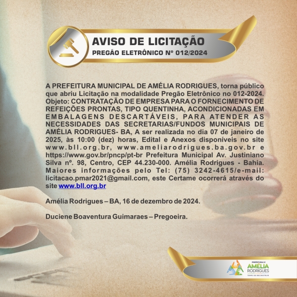 AVISO DE PREGÃO ELETRÔNICO N⁰ 012-2024