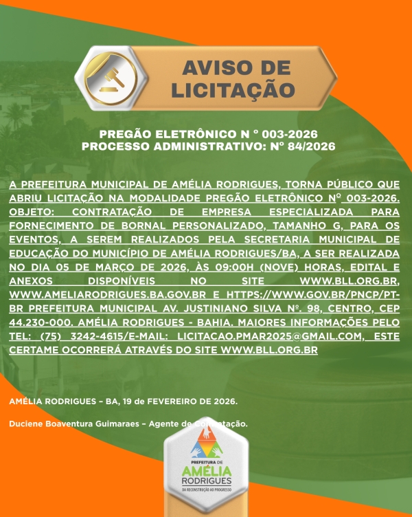 AVISO DE PREGÃO ELETRÔNICO Nº 003-2026