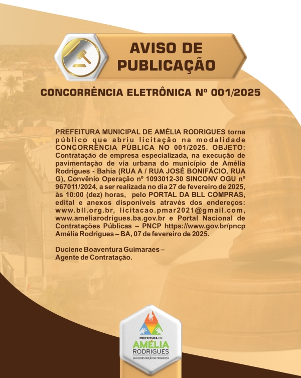 AVISO DE CONCORRÊNCIA ELETRÔNICA Nº 001-2025