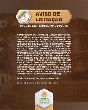 AVISO DE PREGÃO ELETRÔNICO Nº 001-2025