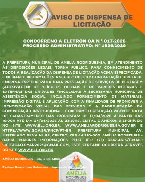 AVISO DE DISPENSA DE LICITAÇÃO Nº 017-2026
