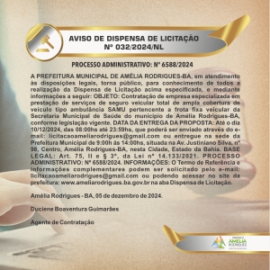 AVISO DE DISPENSA DE LICITAÇÃO Nº 032-2024-NL