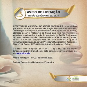AVISO DE LICITAÇÃO PREGÃO ELETRÔNICO N º 007-2023