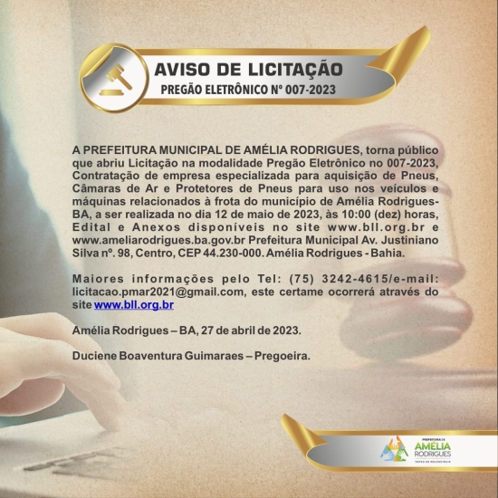 AVISO DE LICITAÇÃO PREGÃO ELETRÔNICO N º 007-2023
