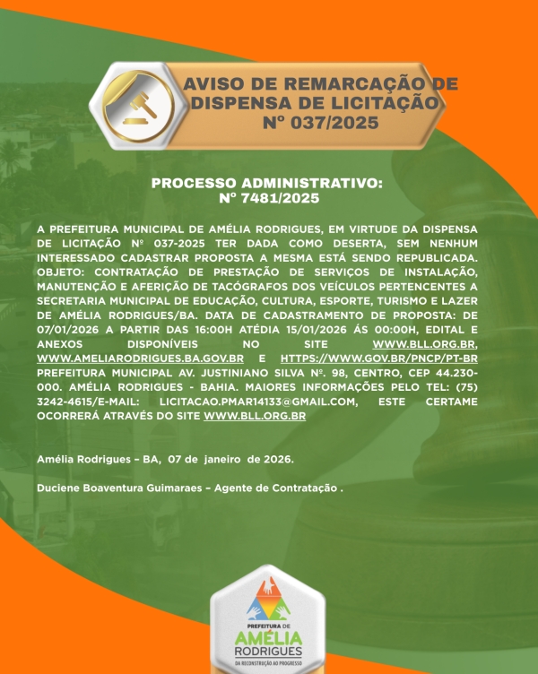 AVISO DE REMARCAÇÃO DA DL 037-2025