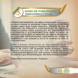 Pregão Eletrônico N°043/2022