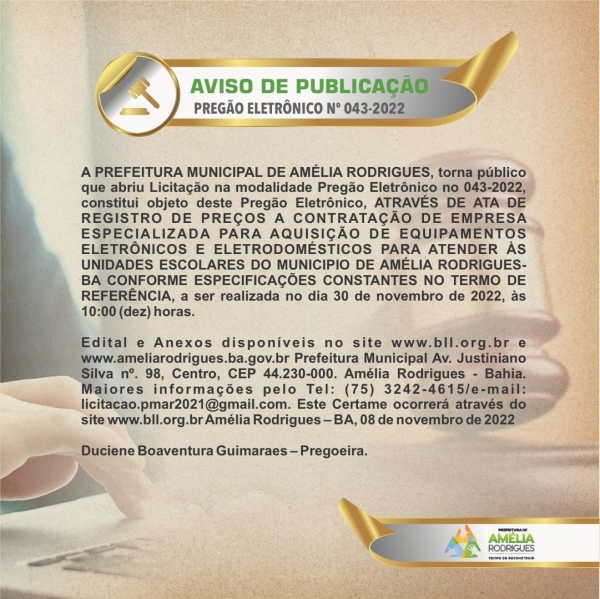Pregão Eletrônico N°043/2022