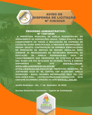 AVISO DE DISPENSA DE LICITAÇÃO Nº 036-2025