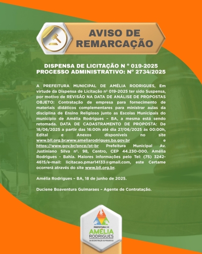 AVISO DE DISPENSA DE LICITAÇÃO N⁰ 019-2025