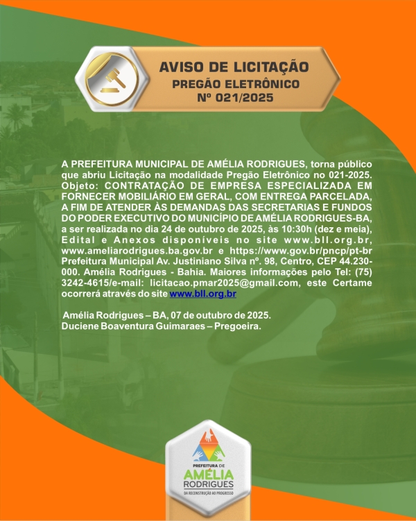 AVISO DE PREGÃO ELETRÔNICO Nº 021-2025