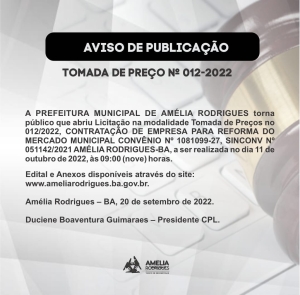Tomada de Preço n°012- 2022