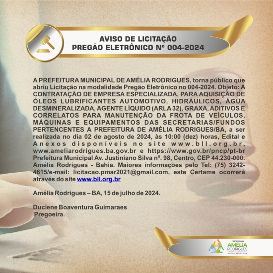 AVISO DE PREGÃO ELETRÔNICO Nº 004-2024