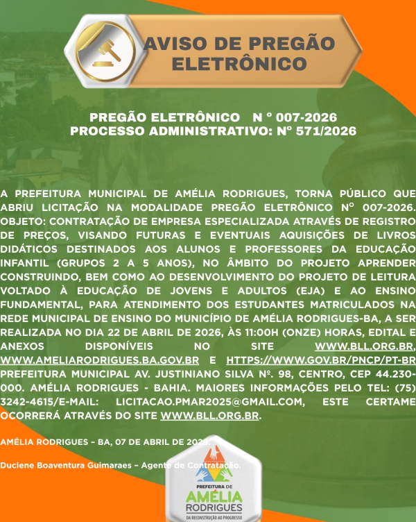 AVISO DE PREGÃO ELETRÔNICO Nº 007-2026