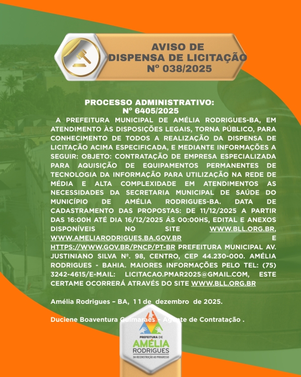 AVISO DE DISPENSA DE LICITAÇÃO Nº 038-2025