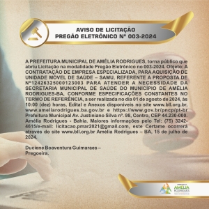AVISO DE PREGÃO ELETRÔNICO Nº 003-2024