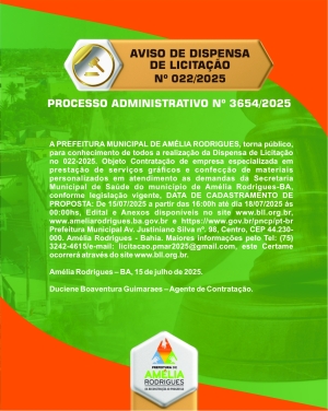 AVISO DE DISPENSA DE LICITAÇÃO Nº 022-2025