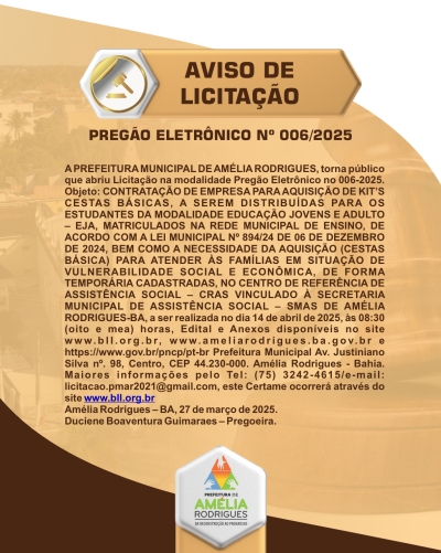 AVISO DE PREGÃO ELETRÔNICO Nº 006-2025