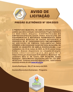 AVISO DE PREGÃO ELETRÔNICO Nº 004-2025