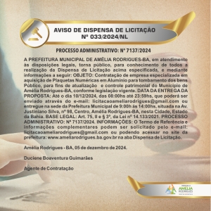 AVISO DE DISPENSA DE LICITAÇÃO Nº 033-2024-NL