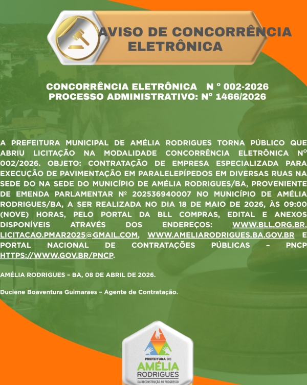 AVISO DA CONCORRÊNCIA ELETRÔNICA Nº 002-2026