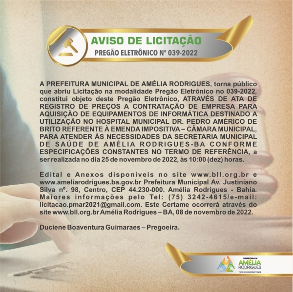 Pregão Eletrônico N° 039/2022